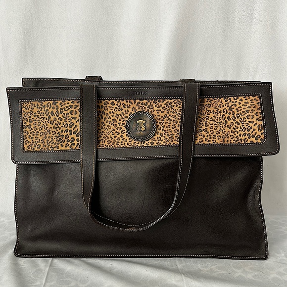 Tous Handbags - Tous Vintage Brown Cheetah Print Teddy Bear Leather Tote Purse Bag 🐆🐆